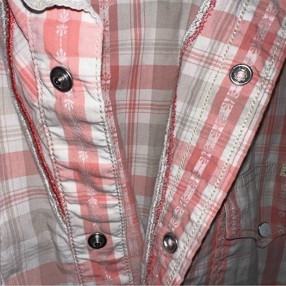 Lucky Brand Sportswear Western Style Pink Plaid Snap Front Cotton Shirt Size XL - Picture 9 of 13